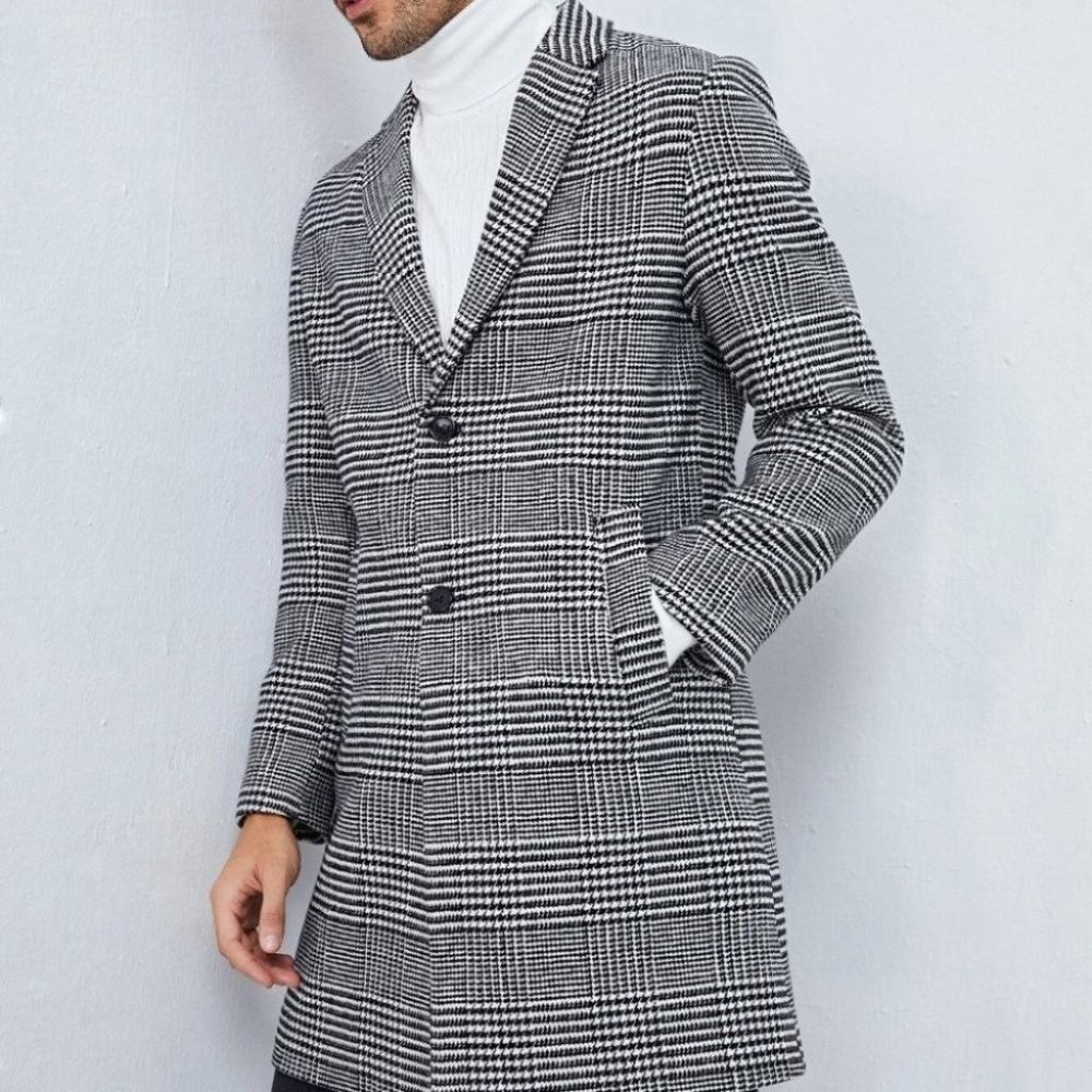Neck overcoat with houndstooth pattern lapel - Picture 6 of 6